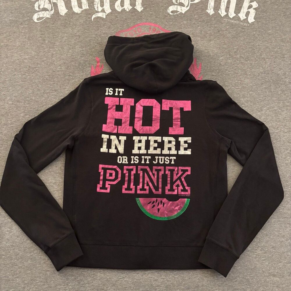 Victoria’s Secret PINK Vintage Y2K Hot Pink Watermelon Full Zip Hoodie LG